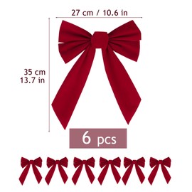 BETESSIN 6 Pcs Christmas Velvet Bows 27 x 35 cm Large Red Door Bows Christmas Tree Ornaments Xmas Wreaths Bows for Gift Wrapping Holiday Party Decor
