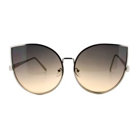 PASTL Womens Foxy Cateye Sunglasses Super Oversize Big Metal Frame Silver, Brown Smoke