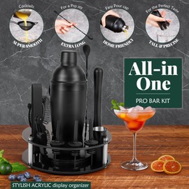 TONGTAIWQTJQ Bartender Kit,Cocktail Shaker Set 13-Piece Bar Tool Set with Acrylic Rotatable Stand for The Home,Bar（Frosted Black）