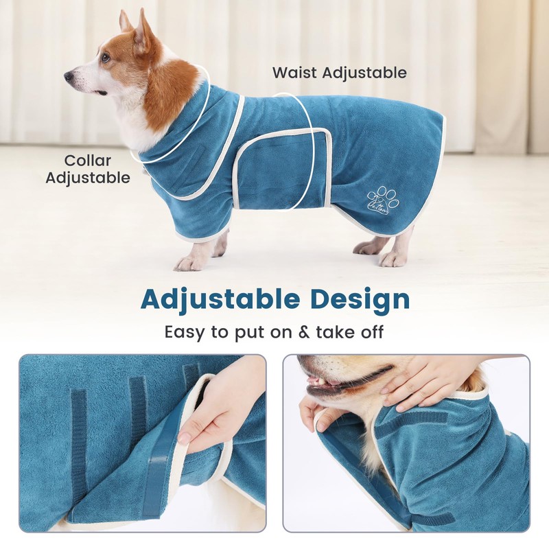 PETTOM Dog Drying Robe, 400gsm Microfiber Super Absorbent, Adjustable Coat