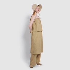 JAJU [JAJU] Women's Cotton Stripe Sleeveless Pajama Dress_Dark Beige