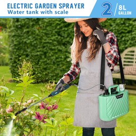 Battery Powered Sprayer, New 2 Gallon Electric Garden Sprayer with 3 Mist Nozzles, Battery Indicator, 23.6" Telescopic Wand, Shoulder Type Water for Weed, Yard, Lawn and Garden,Bright Green