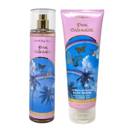 Bath and Body Work Pink Cashmere Fragrance Mist and Body Cream Gift Set Bundle - Full Size