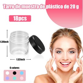 Tarros de Viaje Plástico Transparentes, 10ml Frascos Cosméticos Redondos, Tarros de Cosméticos Vacíos para Maquillaje, Crema, Loción, Bálsamo Labial, Abalorio (18pcs Multicolor)