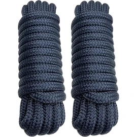 PACTHSD Double Braid 5/8" x 15' Boat Dock Lines (2-Pack) – Nylon Boat Ropes for Docking with 15" Spliced Eye – Heavy Duty Marine Rope – Soft & Durable Boat Lines for Pontoon and Light Boat (Navy Blue)