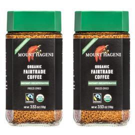 Mount Hagen 3.53oz Organic Freeze Dried Instant Decaf Coffee- 2 Pack | Eco-friendly Decaf Coffee Made From Organic Medium Roast Arabica Beans | Fair-Trade Instant Coffee Decaffeinated [2x 3.53oz Jar]
