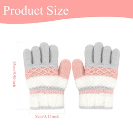 ALLY-MAGIC Kids Gloves, Knit Gloves for Winter, Stretchy Kids Mittens, Full Finger Gloves for Kids, Fluffy Warm Kids Knit Gloves for Boys and Girls Y9TWETZHST (Grey&Pink)