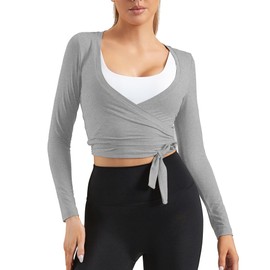 Mustcan Women's Tie Front Shrug Long Sleeve Bolero Cardigan Lightweight Cropped Twist Open Front Casual Short Shawl Tops-Grey