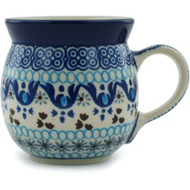 Polish Pottery 7 oz Bubble Mug made by Ceramika Artystyczna (Blue Ice Theme) + Certificate of Authenticity