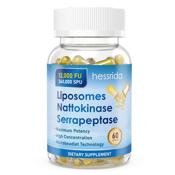 hessrida Nattokinase 12,000 FU Serrapeptase 360,000 SPU Supplement, Enriched with