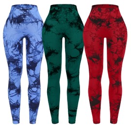 OVESPORT 3 Pack Tie Dye Seamless High Waisted Workout Leggings for Women Scrunch Butt Lifting Yoga Gym Athletic Pants