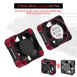 Twin Metal RC Cooling Fans 30mm 28000 RPM with Motor Heatsink-Update Parts RC Fan for 1/8 1/7 Scale RC Cars 4074 4268 4282 Motor,Diameter Size of Brushless Motor is 40-42mm (Red)