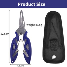 Fishing Pliers with Nylon Cloth Bag, Stainless Steel Fish Hook Plier Saltwater Freshwater, Line Cutter Hook Remover Nose Split Ring Pliers Fishing Scissors Fishing Gear for Fishmen, Blue