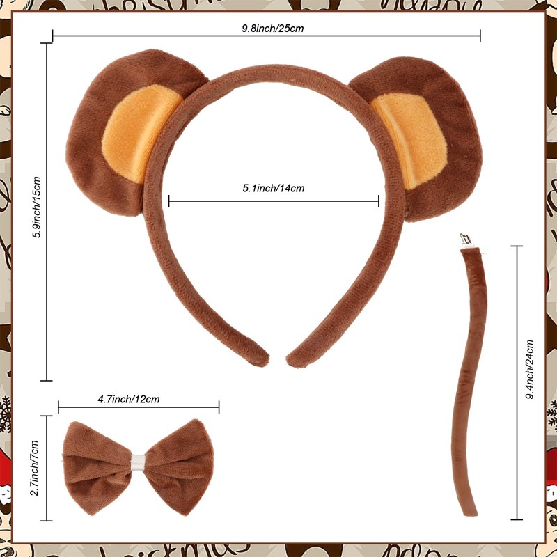 Monkey Costume Monkey Ears Headband and Tail, Bowtie, Tutu 4PCS