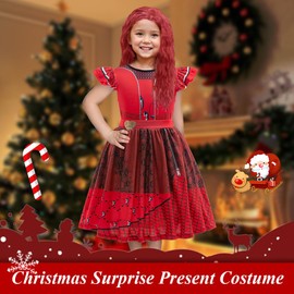 Btonai Girls Red Costume for Kids Rise Red Dress Princess Red Christmas Outfits with Wig and Gloves 3-9y