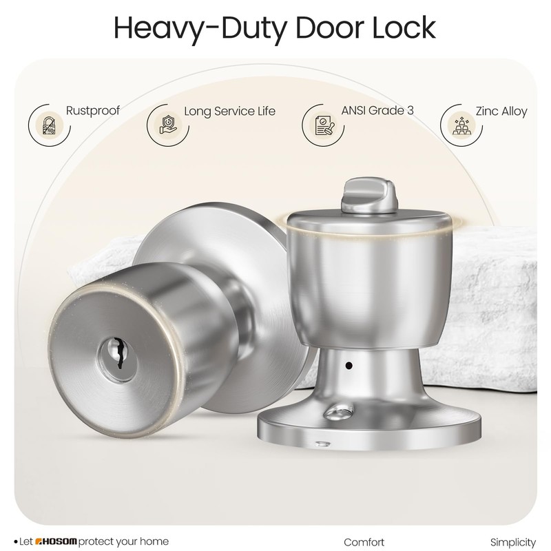HOSOM Door Knob with Lock and Key, Keyed Entry Door