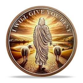 RYUKENLM Jesus Christian Challenge Coin - I Will Give You Rest - John 16:33 Bible Verse Token - Inspirational Christian Gift for Men and Women - Faith and Peace Commemorative Coins