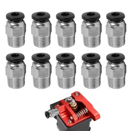 PC4-M10 Pneumatic Fitting Bowden Fitting Male Straight PTFE Hose Compatible with Push E3D-V6 Bowden Extruder High Quality Stainless Steel 10 Pack (Grey)