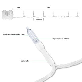 2PC Battery Operated Christmas Lights, 33Ft 100 LED Cool White String Lights with Auto Timer & 8 Modes & Remote Control, Shatterproof Waterproof for Outdoor Indoor Wedding Party Home, White Wire