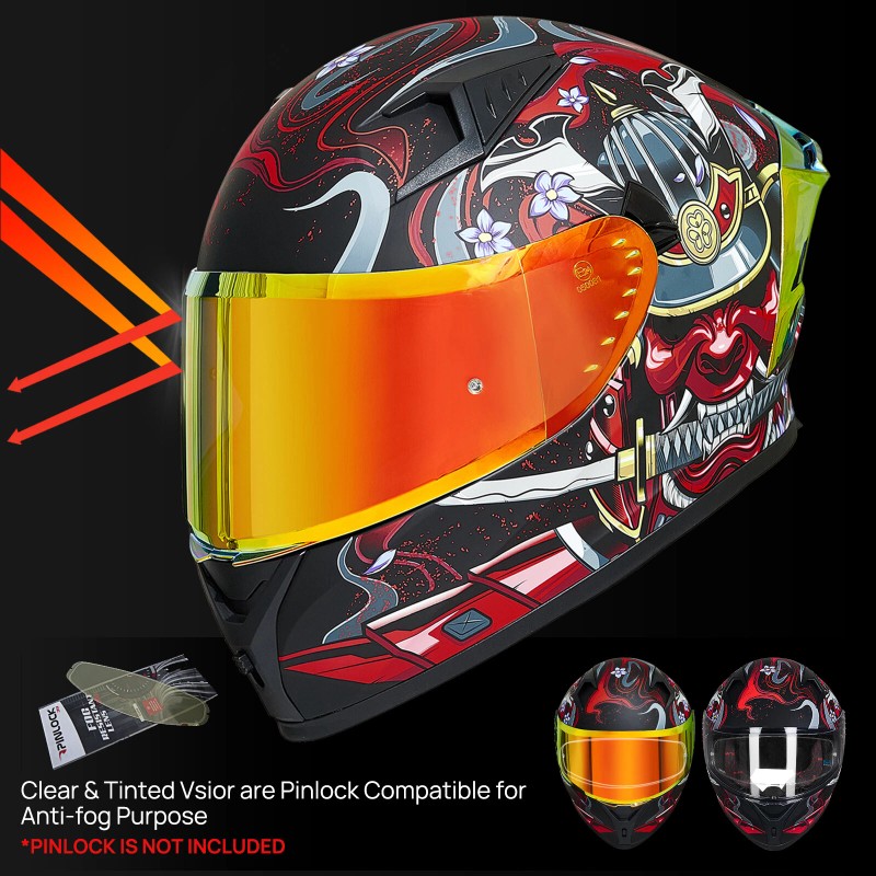 ILM Armor Red Full Face Motorcycle Helmets Mirrored&Clear Visors 2