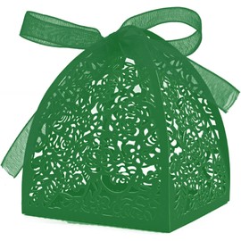 Auto-plaza 50 Pieces Beauty Laser Cut Favor Boxes DIY Wedding Birthday Gift Candy Boxes with Ribbons (Green)