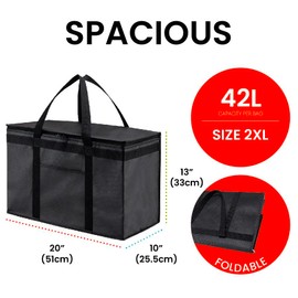 NZ home XXL Insulated Cooler Bag and Food Warmer for Food Delivery & Grocery Shopping with Zippered Top, Gray (1 Pack)