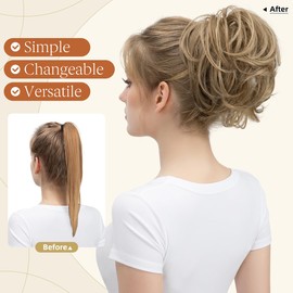 youngways Claw Clip Short Ponytail Messy Bun Hair Piece Bendable Hair Branch Extensions Fluffy Wavy Curly Synthetic Versatile Sand Hairpieces