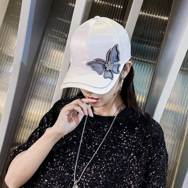 Morris Coo Women's Satin Cap, One Point, Rhinestone, Glitter, Cute,