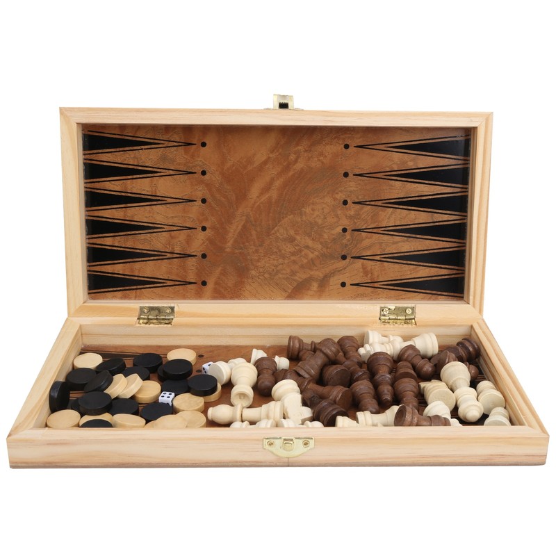 3 in 1 MultiFunctional Folding Wooden Chess Checkers Board Game