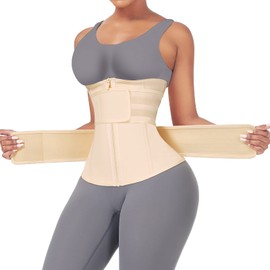 FeelinGirl Waist Trainer for Women Workout Trainer Corset Cincher Shapewear Double Belt Waist Trainer Beige