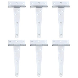 uxcell 6Pcs T-Strap Door Hinges, 5" Wrought Tee Shed Gate Hinges Iron Hardware for Wooden Barn, Fence, Yard Door Hinges (White Zinc)