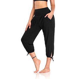DIBAOLONG Womens Yoga Pants Capri Loose Workout Sweatpants Comfy Lounge Joggers with Pockets Black S
