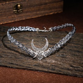 PartyforU Circlet Viking Moon Crown - Viking Braided Vintage Crown for Adult Medieval Renaissance Cosplay Accessories