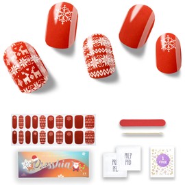 Osesshia Semi Cured Gel Nail Strips, 20 pcs Nail Wraps, Glaze Gel Nail Stickers, Salon Quality French Manicure, Full Decal Gel Polish Strips, Long Lasting SCG, Easy on, UV Required (Christmas Warmth)