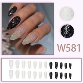 Handmade Black Nail Tip, Ribbon, 3D Nail Art, False Nail Design, 24 Pieces, Popular, Cute, Simple, Fashion