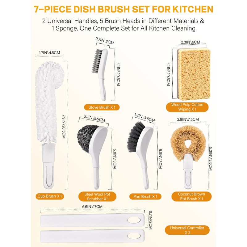 7 Pack Kitchen Cleaning Dish Brush Set with Storage Box