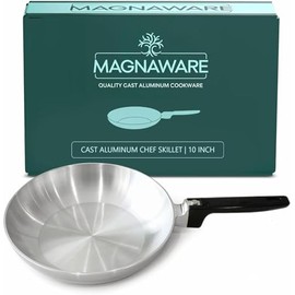 MAGNAWARE Chef Skillet – Quick & Even Heat Distribution – Lightweight Cast Aluminum Frying Pan – No Seasoning Required – PFOA & PTFE Free – Oven Safe Up to 350°F – Classic Vintage Design (12 Inch)