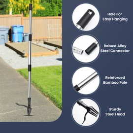Wexoride Weed Puller Stand-Up Weed Puller Tool with Long Handle & 4-Claw Steel Head Manual Weed Remover Tool for Lawn and Garden (Bamboo)