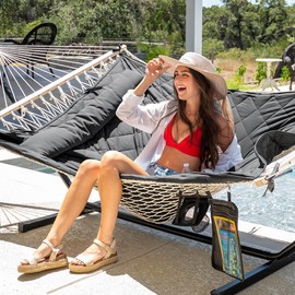 ANOW Outdoor Hammock with Stand 12FT, Heavy Duty Hammock with Steel Stand, Included Detachable Pillow and Hammock Pad, 450 LBS Weight Capacity, Gray