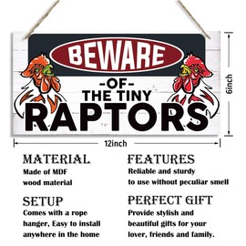 Farmhouse Wood Sign, Beware of the Tiny Raptors Sign, Beware of Chicken Signs, Decorative Wood Hanging Wood Plaque, Chicken Farm Decor, Wall Signs for Farm Kitchen Rooster Hen House Decor