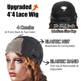 olimaruly 4X4 Short Deep Curly Bob Wig Human Hair 14 Inch Ombre Highlight Bob Wig Human Hair for Women Wear and Go Glueless Wigs Pre Plucked Upgraded No Glue Lace Front Wigs for Women