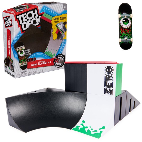 Tech Deck X-Connect Starter Set - Bowl Builder 2.0 Ramp Set with Authentic Zero Fingerboard and Accessories, from 6 Years