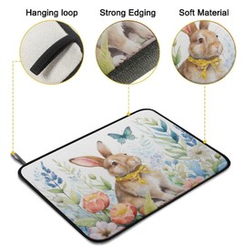 Easter Dish Drying Mat 18x24 Inch,Rabbits in Flowers Absorbent Drainer Rack Mats Absorbent Fast Dry Dish Pad Protector Kitchen Counter Accessories