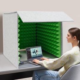 Portable Vocal Booth, Desktop Soundproof Cover with Absorbing Shield & High-Density Foam, Noise Reduction Vocal Absorbing Shield for Home Studio, Podcasts, Music Recording (Grey, Green)