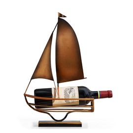 FJSPERM Sailboat Shaped Wine Holder - Metal Wine Rack for Countertop Wine Stand - Boat Sculpture Wine Bottle Holder Wine Bottle Rack - Wine Holder Countertop for Kitchen Bar Table Decor (Brass)