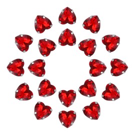 sourcing map 20Pcs Heart Sew on Rhinestone, 10x10mm Heart Crystal Glass Rhinestones Metal Flat Back Gems with Silver Prongs Setting for Crafts, DIY Jewelry, Clothes (Bright Red)