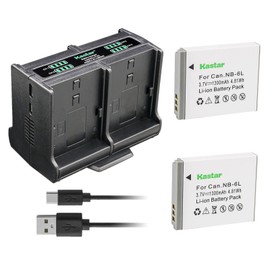 Kastar 2-Pack Battery and Quadruple Charger Compatible with Canon NB-6L NB6L, NB-6LH NB6LH Battery, Canon CB-2LY Charger, Canon IXY Digital 25 is, Digital IXUS 200 is, Digital IXUS 210 Digital Camera