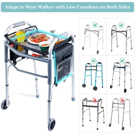 BAGSFY Walker Tray w/Side Pocket for Folding Walkers – Walker Accessory for Seniors with Cup Holder, Non-Slip Mat, and Easy Installation – Universal Fit Walker Table for Meals, Drinks, Reading