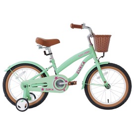BALINGE Retro Design Girls Cruiser Bike with Basket for 4-7 Years Old Kids, 16 Inch Kid Bicycle for Girls with Training Wheels, 16 Inch Bike with Kickstand,Steel Frame，Bell，Green