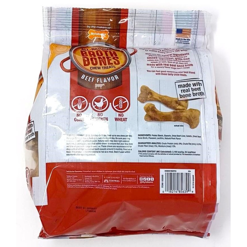 All-Natural Beef Broth Bones Dog Treats. 60 Count. 2.6 LB.